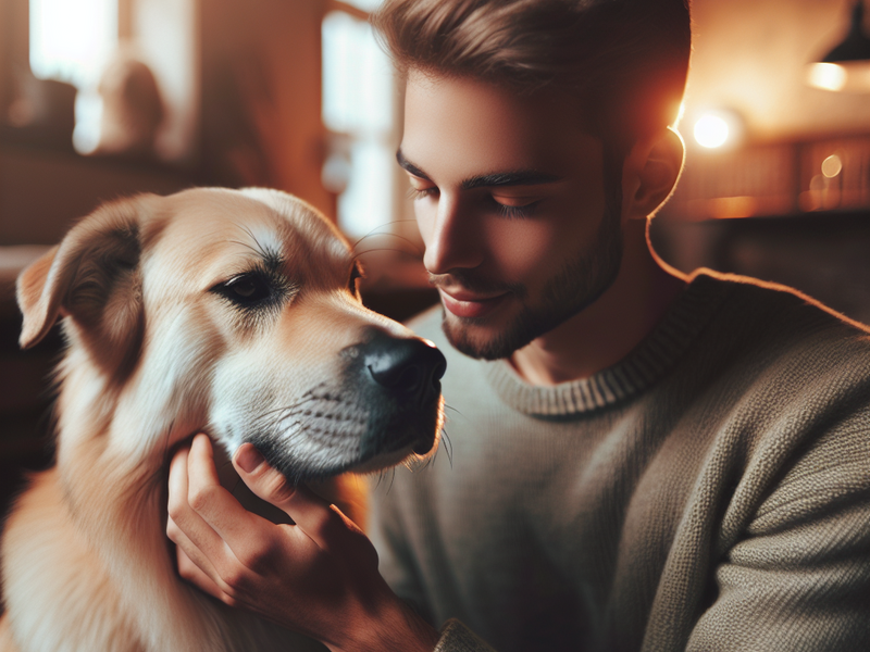 A loving owner petting a well-behaved dog